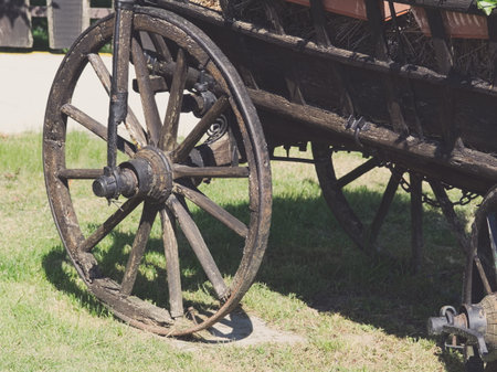 Sunny Day in the Countryside: Hay Cart Wheelの写真素材