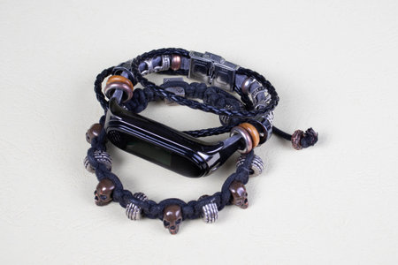 shambhala bracelet sports watch on white backgroundの写真素材