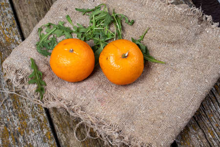 on fabric tangerine pear fruitの写真素材