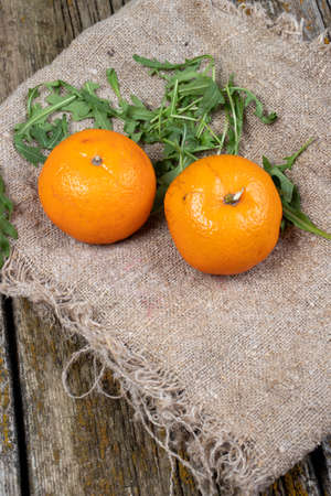 on fabric tangerine pear fruitの写真素材