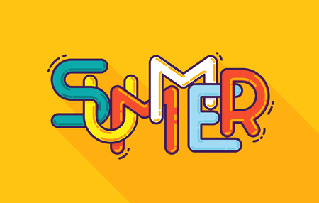 Summer typography. Template for font composition. Hello, party, holidays, adventure, is coming, collection, love, sale, paradise. Vector calligraphy design.のイラスト素材