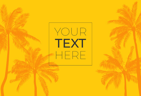 Hot tropical banner with flat style palm tree and copy space. Vector template with place for your...