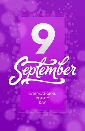 International beauty day banner with bokeh effect. 9 nine september typography. Beautiful vector illustration for greeting card, certificate, discount, social media banner.のイラスト素材