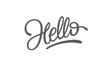 Hello Lettering on white isolated background. Typography for logo design, sticker, badge, banner, greeting, poster. Brush calligraphy. Hand sketched typography. Vector illustration.のイラスト素材