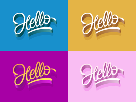 Calligraphic hand written hello script. Lettering for banner, poster and sticker concept with text Hello. Calligraphic simple logo for banner, poster, web, greetings. Vector illustration.のイラスト素材