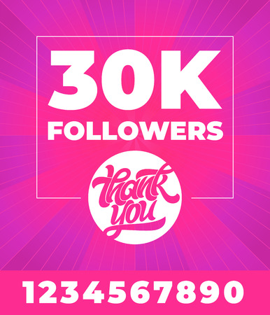 Banner for social media. Thank you 300K followers. Vector typography with all digits on bright pink background. Editable template for banner, poster, message, post. Vector illustration.のイラスト素材