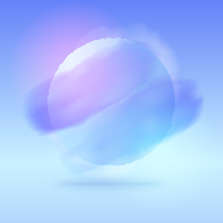 Abstract blue background with brush strokes. Vector illustration with watercolor spots and round shape, moon or planet. Vector template for web, print design, banner, card, poster.のイラスト素材