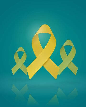 Flying Realistic Yellow Ribbons on isolated background. Childhood Cancer Awareness symbol in September. Editable template for banner, poster, invitation, card, flyer. Vector illustration.のイラスト素材