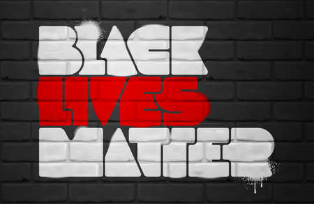BLACK LIVES MATTER lettering on brick wall. Racial injustice, combating racism. Protest Banner about...