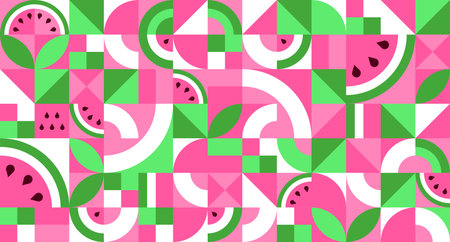Seamless geometric pattern with watermelon in Bauhaus style. Texture of simple repeating shapes,...