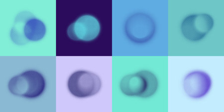 Vector set of abstract blurred halftone circles. Gradient spot with blur on background of different...