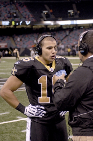 Lance Moore of the New Orleans Saints in post game interview with CBS Sports at the Louisiana Superdome Nov 24, 2008のeditorial素材