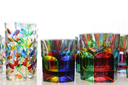 Colorful Murano water glasses set from Venice Italyの写真素材