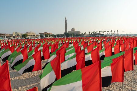 UAE National day celebration with flags around city in Dubaiのeditorial素材