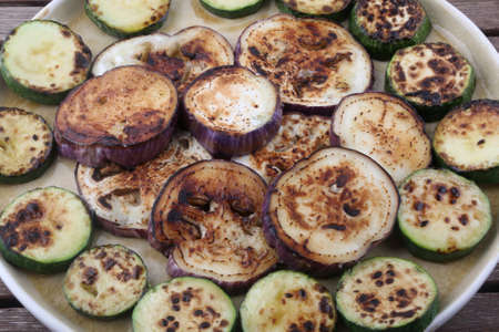 round sliced cooked eggplant as vegan foodの写真素材