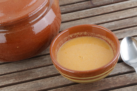 hot fish soup with aioli sauceの写真素材