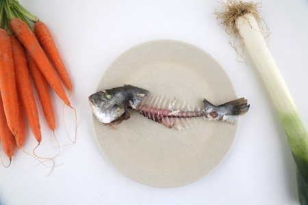 dorada fish with carrots and leeks as sea food