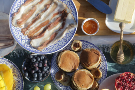 breakfast morning buffet brunch with food and drinks