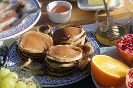 breakfast morning buffet brunch with food and drinks