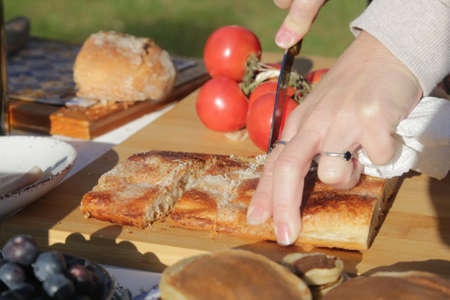 bread, sugar tomatoesの写真素材