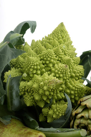 romanesque cauliflower green vegetable as vegan ingredientの写真素材