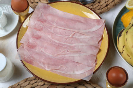 morning brunch breakfast table from aboveの写真素材