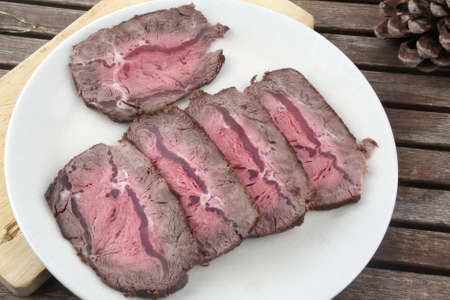 roast beef cutting pieces as meat foodの写真素材