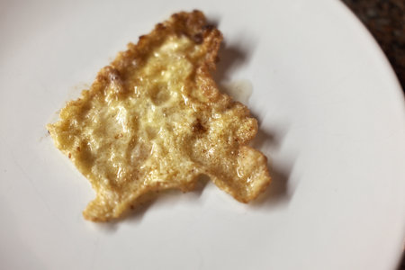 Crispy omelette on the white plate