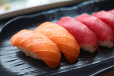japanese food Mix Sashimi and Nigiri Sushiの写真素材