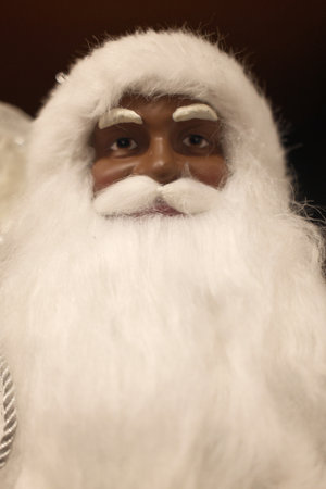Santa Claus in a white fur coat, closeup of photo.