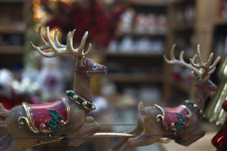 Christmas decoration with reindeer in Christmas market in Vienna, Austriaの写真素材