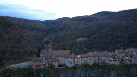 Castellfollit de la Roca on Basalt Cliff in Catalonia
