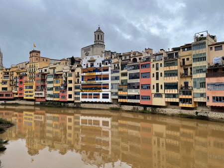 Girona, Catalonia, Spain. Old houses on the bank of the river.