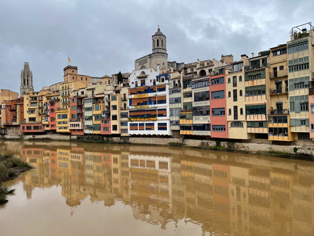 Girona, Catalonia, Spain. Old houses along the river.