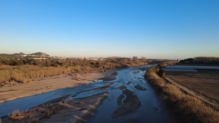 river in winter, photo as a background, digital image by a computer