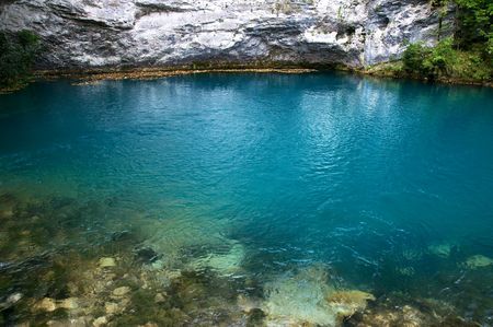 a blue lake in mountains, abkhaziaの写真素材