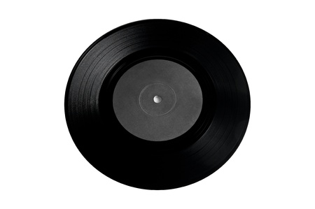 vinyl record with gray label on the white backgroundの写真素材