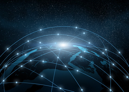 earth globe in a web of networkの写真素材