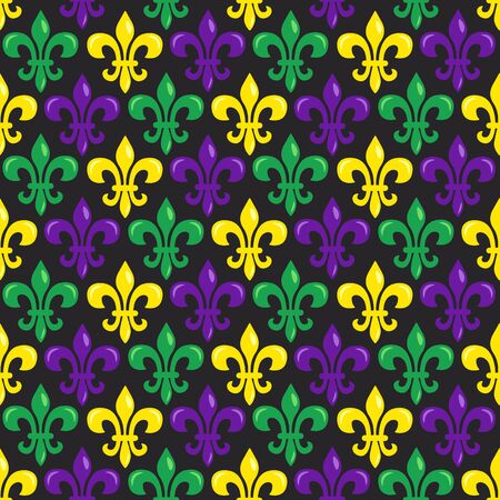 Mardi Gras vector seamless pattern. Fleur-de-lis on black background. Perfect for wrapping paper, fabric or greetings cards.のイラスト素材