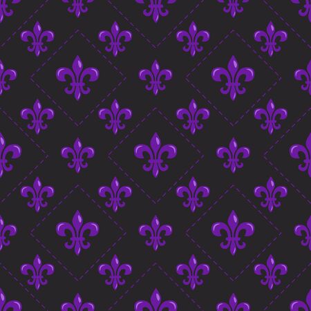 Fleur-de-lis and rhombus on black background. Perfect for wrapping paper, fabric or greetings cards.のイラスト素材