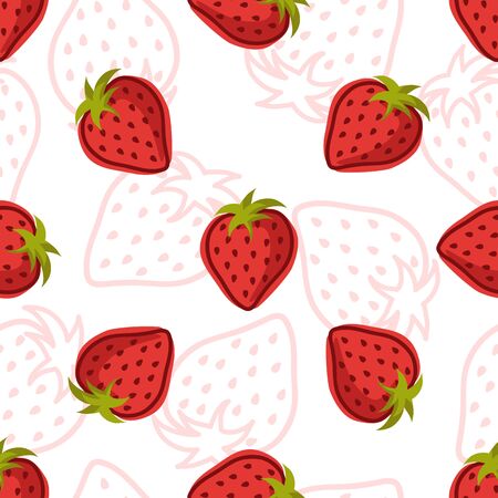 Vector seamless pattern with strawberries on white background. Simple berry print. Perfect for wrapping paper or textile.のイラスト素材