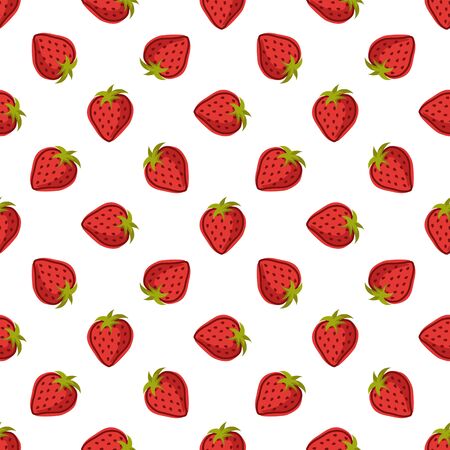 Vector seamless pattern with strawberries on white background. Simple berry print. Perfect for wrapping paper or textile.のイラスト素材