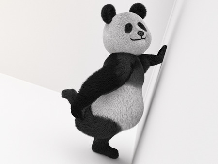 Panda standing against the wall and makes the right leg workoutの写真素材