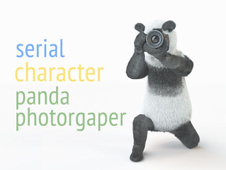 panda photographer taking pictureの写真素材