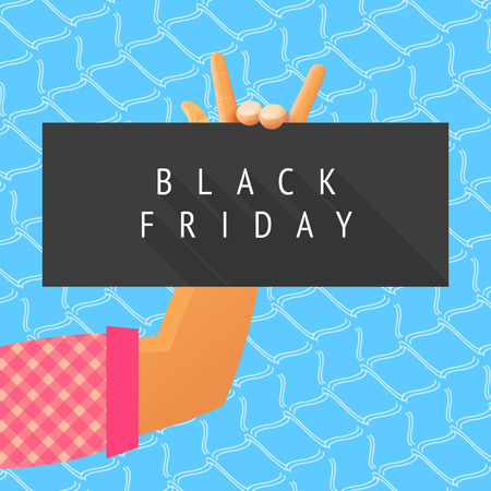 Hand showing rock sign with black friday placardの写真素材