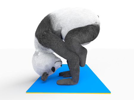 yogic asana posture on two hands upside down. legs located on elbows.の写真素材