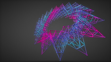 star circle shaped abstract molecule structure. complex construction chemistry atom futuristic object isolated on darkの写真素材