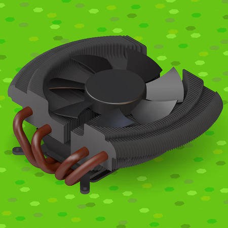 fan cooler compurer component isometric illustration. plastic cpu heatsink ventilatorのイラスト素材