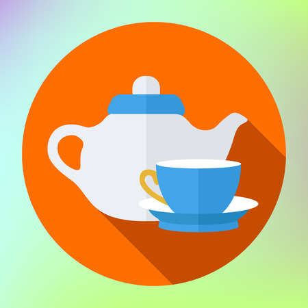 teapot and cup icon. Kettle and cup. Flat design. Tea symbol. flat icon with long shadow kettle cupのイラスト素材