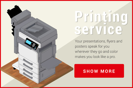 Copier printer isometric flat vector 3d illustration. Vector illustration realistic printer and scanner. Printer flat icon.のイラスト素材